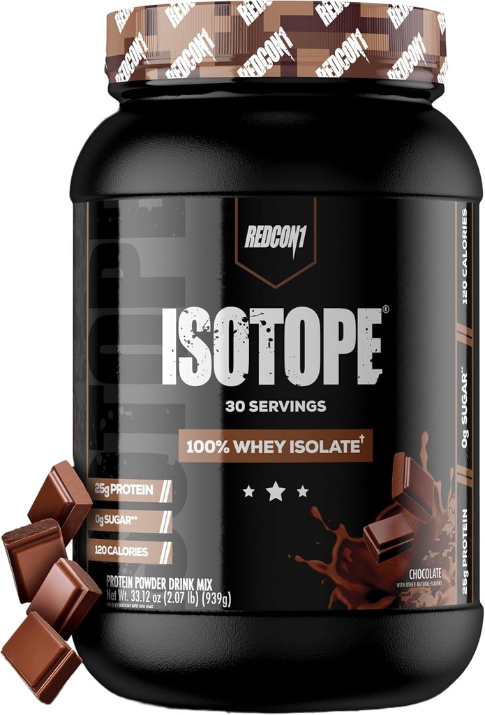 REDCON1 Isotope 100% Whey Isolate, Chocolat - Poudre de protéines kéto-friendly Whey - Faible teneur en glucides + Zéro addition de sucre Isolate de protéines whey - Poudre de protéines kéto (30 portions)