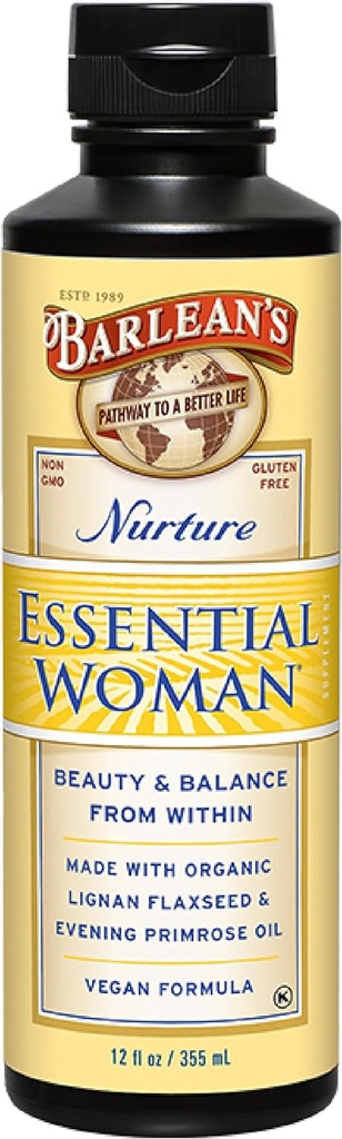Barlean's Essential Woman Liquid Supplement für Frauen, Bio Flaxseed und Abend Primrose Öl für gesundes Haar, Nägel und Haut, Omega 3 6 9 und GLA, 12 oz
