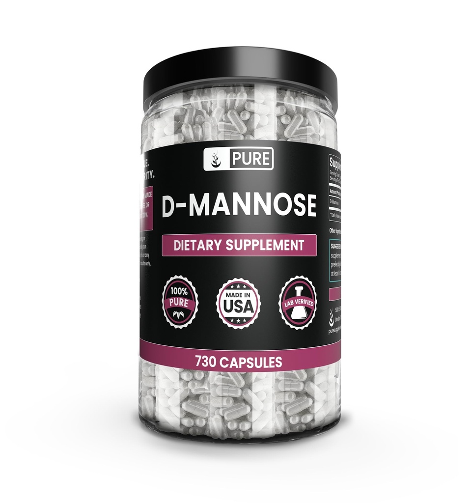 INGRÉDIENTS ORIGINAUX DE PURE D-Mannose (730 Capsules) Pas de remplissage de magnésium ou de riz, toujours pur, vérifié en laboratoire