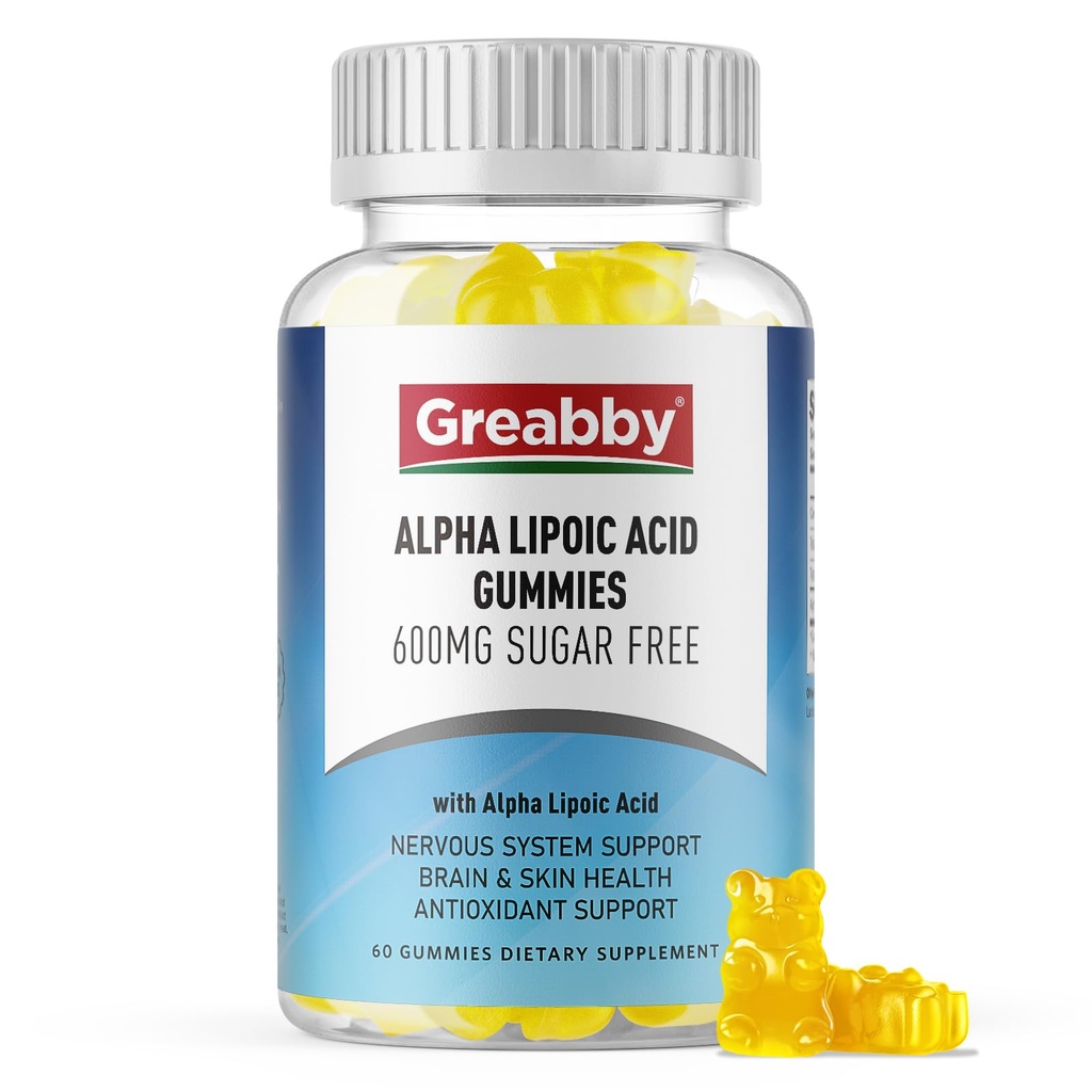 Alpha Acide lipoïque 600mg Gummies, sucre sans sucre R Supplément acide lipoïque pour le traitement antioxydant et le système nerveux, Brian & santé de la peau, ananas, 60 comte