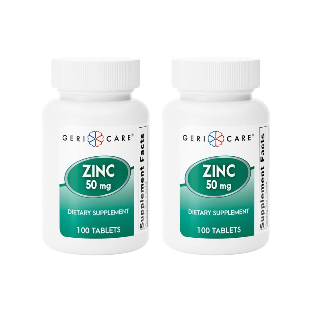 Zinksulfat Tabletten 50mg von Geri-Care | Nahrungsergänzungsmittel | 100 Count Bottle, 2-Pack