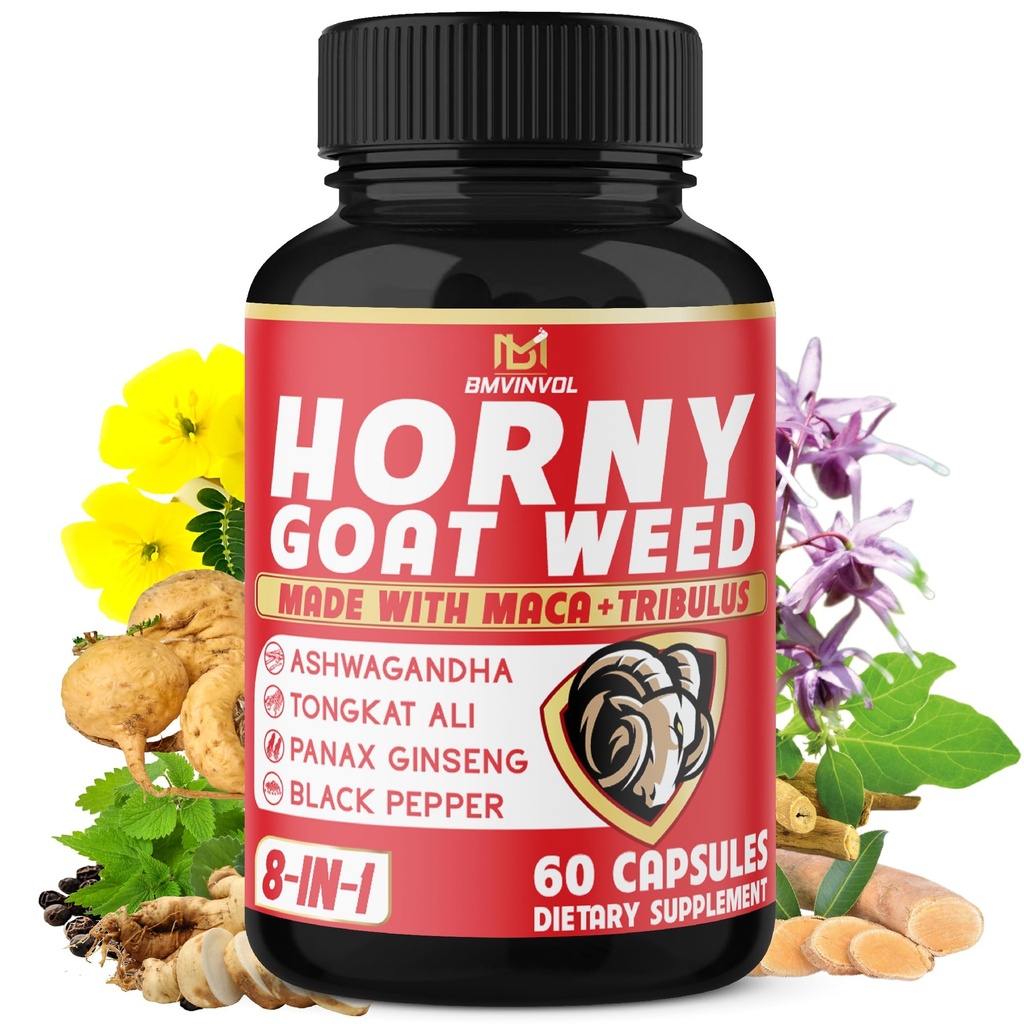 BMVINVOL Horny Torf Weed Capsules mit Tribulus, Ginseng, Ashwagandha, Maca, Tongkat Ali, Nettle, Black Pepper - 60 Count