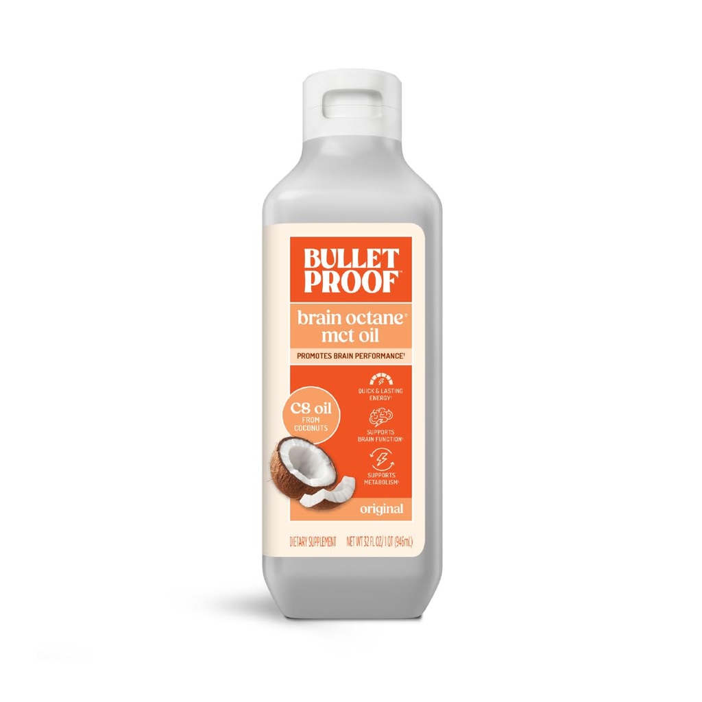 Bulletproof Brain Octane C8 MCT Öl, 32 Unzen, Keto-Ergänzung für nachhaltige Energie und Weniger Cravings