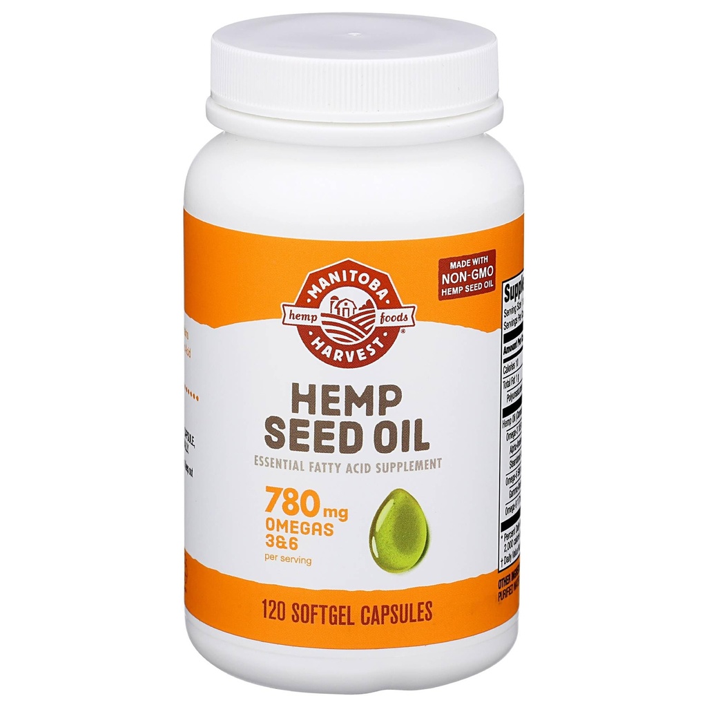 Manitoba Récolte Huile de chanvre Softgels, 780 Mg d'Omégas à base de plantes 3 et 6 par portion, 120 Ct