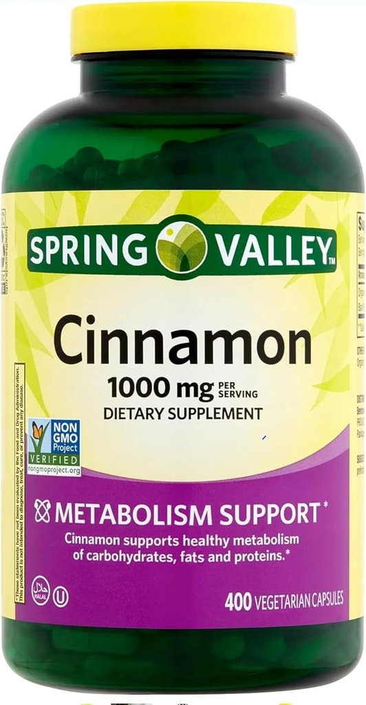 Spring Valley Cinnamon Supplement 1000mg, 400 Vegetarische Kapseln, Enthält Cassia, Nicht Ceylon. Kräuterergänzung für allgemeine Wellness. Lugan