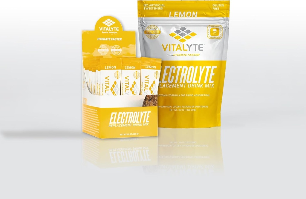 Vitalyte Elektrolyt-Pulver-Getränk Mix Bundle, 1 Standup Pouch + 25 Count Packet, Glutenfreie Post-Workout-Pulver-Getränk-Mischung, Zitronengeschmack