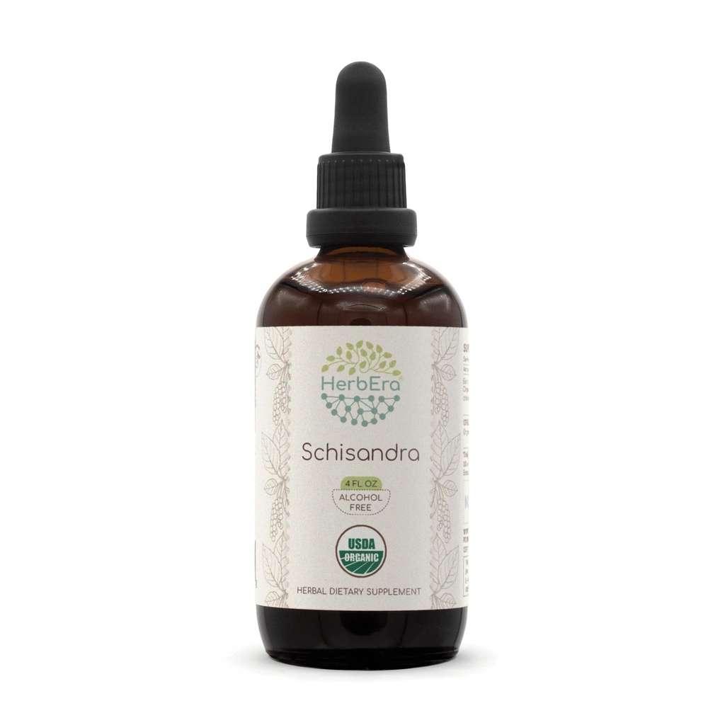 HerbEra Schisandra B120 USDA Organic Tincture | Alkoholfreier Extrakt, hochkarätige Kräutertropfen, Flüssige Ergänzung oz Zertifizierte Bio Schisandra (Schisandra Chinensis) Getrocknete Beere (4 oz)