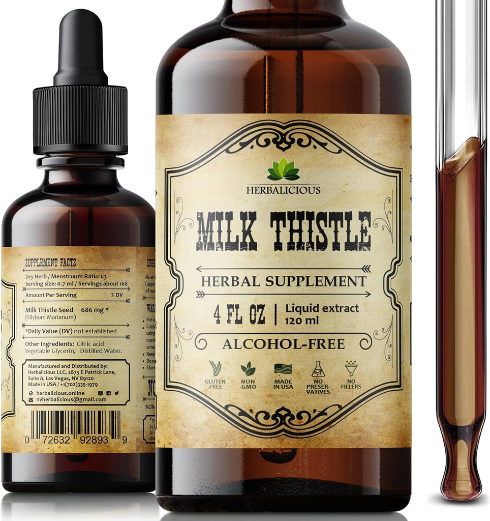Milk Thistle Liver Detox – All-Natural Silymarin-Extrakt für Leberreinigung, Immununterstützung & Hautgesundheit – Kräutermilchdistelergänzung – 4 fl oz