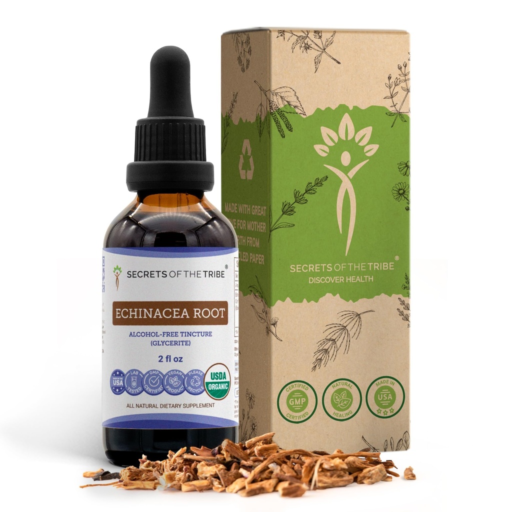 Echinacea Root USDA Organic Tincture | Alkoholfreier Extrakt, hochkarätige Kräutertropfen, Immunsystem-Gesundheit | Hergestellt aus 100% Certified Organic Echinacea Root (Echinacea Purpurea) 2 oz
