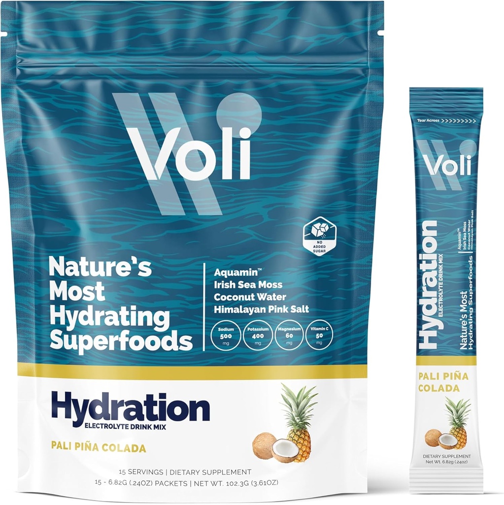 Voli Elektrolyte Pulver-Packets | Kein hinzugefügt Zucker Elektrolyt-Getränk-Mix für Hydration | Keto & Fasting Friendly, Natürliche Superfoods & Minerals | Pina Colada, 15-Count