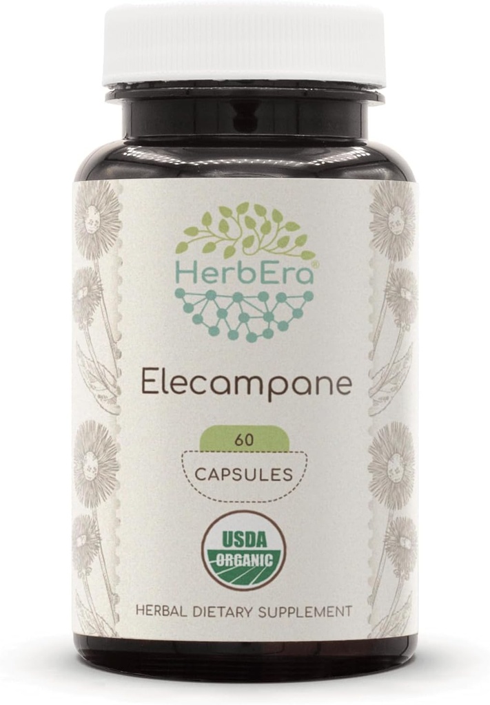 HerbEra Elecampane 60 USDA Organic Capsules, 500 mg, Made with Elecampane (Inula Helenium) Getrocknete Wurzel (60 Kapseln)