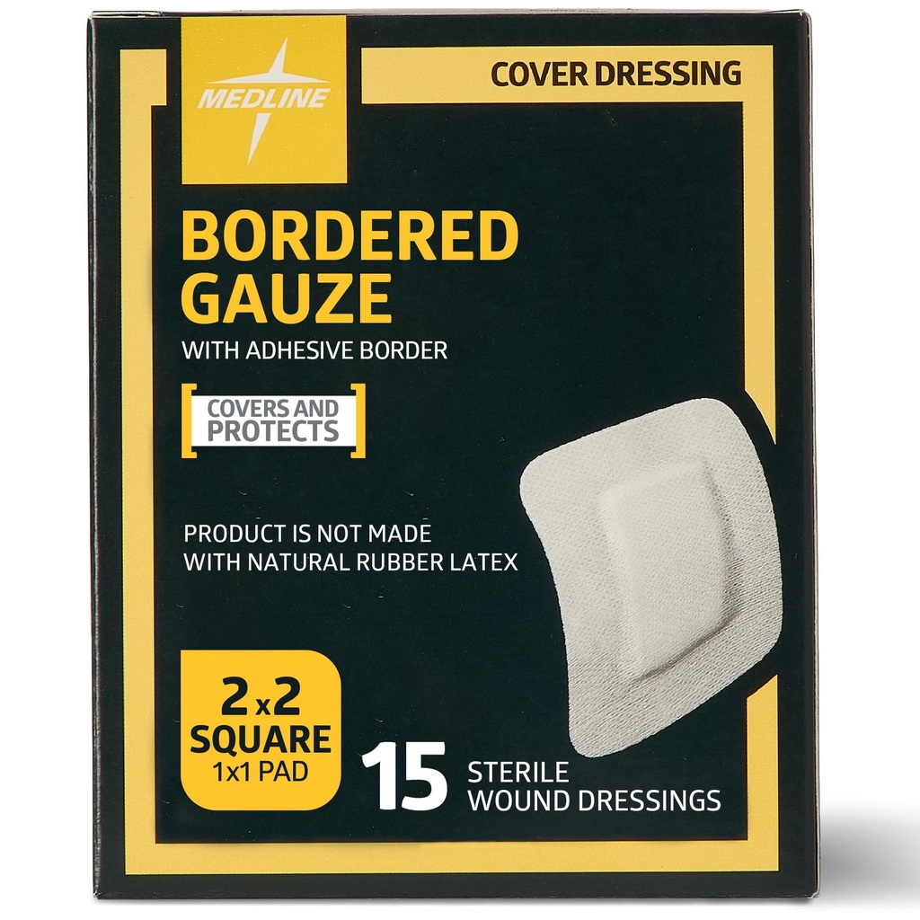 Medline Borded Gauze, 2" x 2" Adhesive Island Wound Dressing, stérile, 15 comte