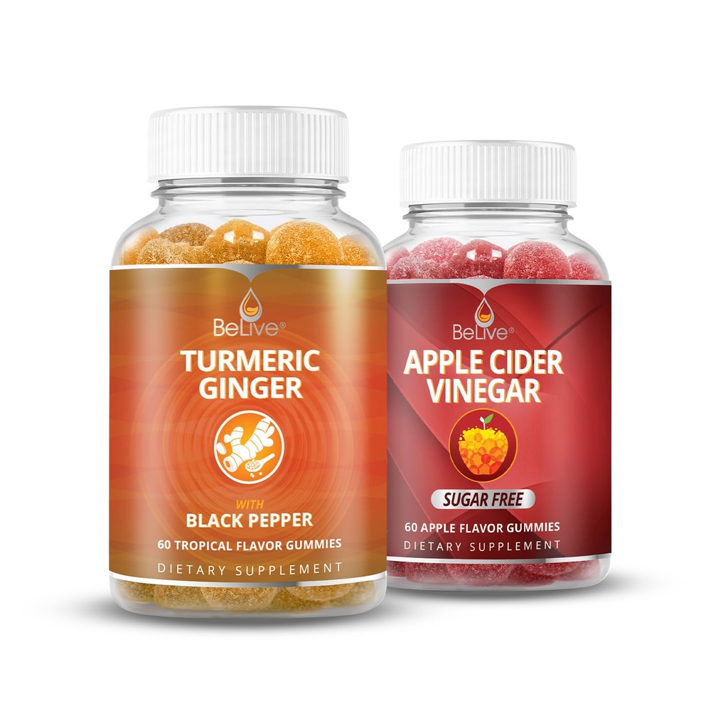 BeLive Turmeric und Apple Cider Essig-Gummien für Inmununterstützung, Mobilitätsunterstützung, Detox, Saubere und Verdauungsgesundheit