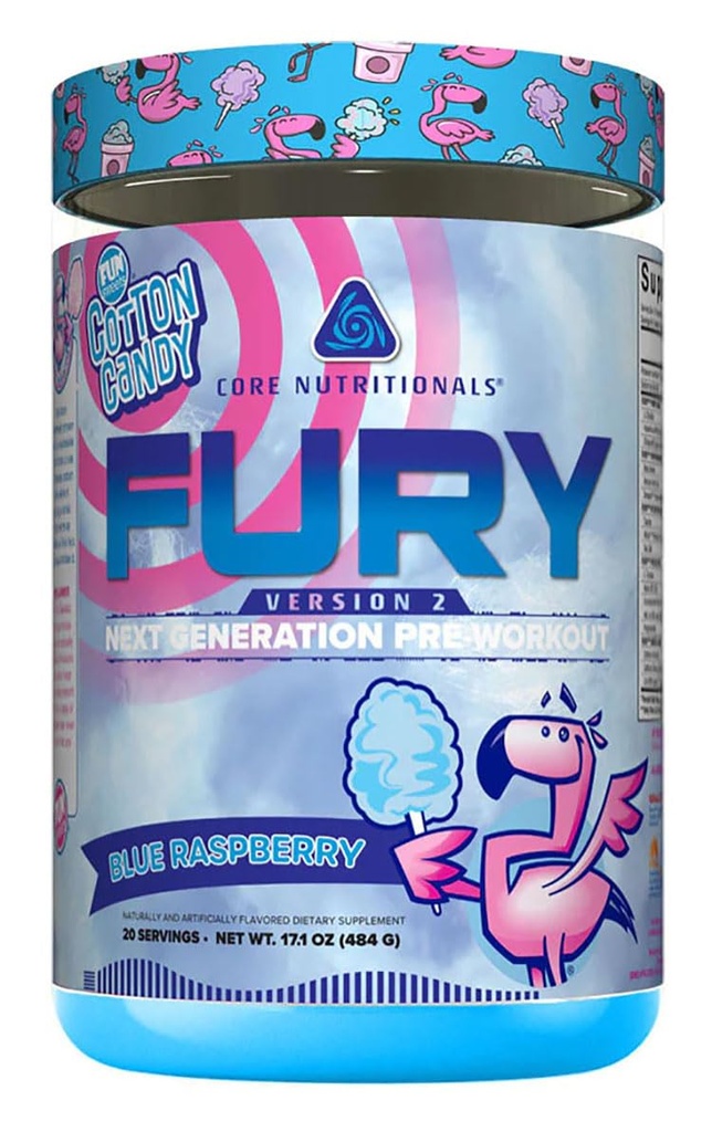 Core Nutritionals Fury V2: Pre-Workout-Pulver zur Maximierung der Leistung im Fitnessstudio W/Zum-XR® Koffein, L-CItruline und Alpha GPC (40 Scoops) (Fun SweetsTM Blue Raspberry)