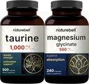NatureBell Glycinate Magnésium Capsules 500mg et Capsules Taurine 1000mg par paquet de portions