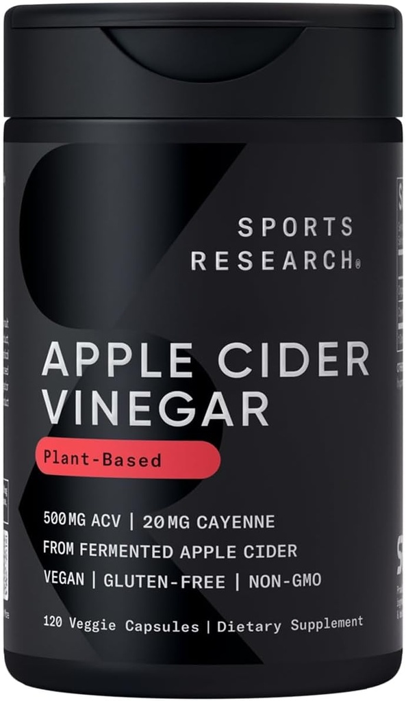 Sportforschung Apfelessig Apfelessig mit Cayenne Pfeffer | Hergestellt aus Organic Fermented Apple Cider - Non-GMO Project Verified & Vegan Certified (120 Veggie Kapseln)