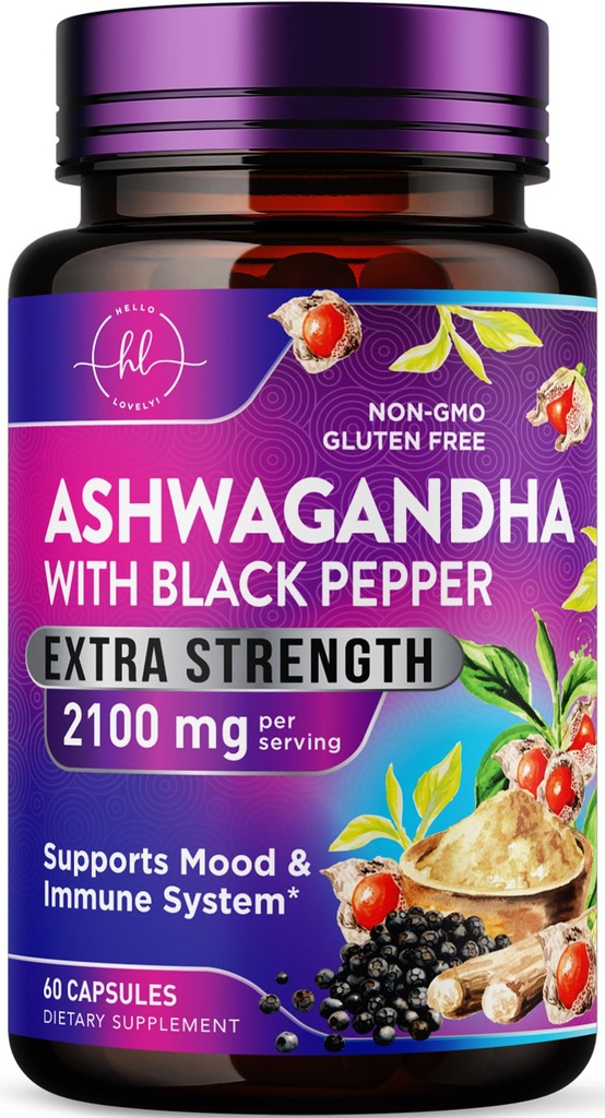Ashwagandha 2,100 mg - Ashwagandha Ergänzungen für Frauen in Veggie Kapseln mit Pulver & Root Extract, Schwarzer Pfeffer für hohe Absorption, Pflanzenbasiert, Non-GMO, Bottled in den USA - 60 Veggie Kapseln