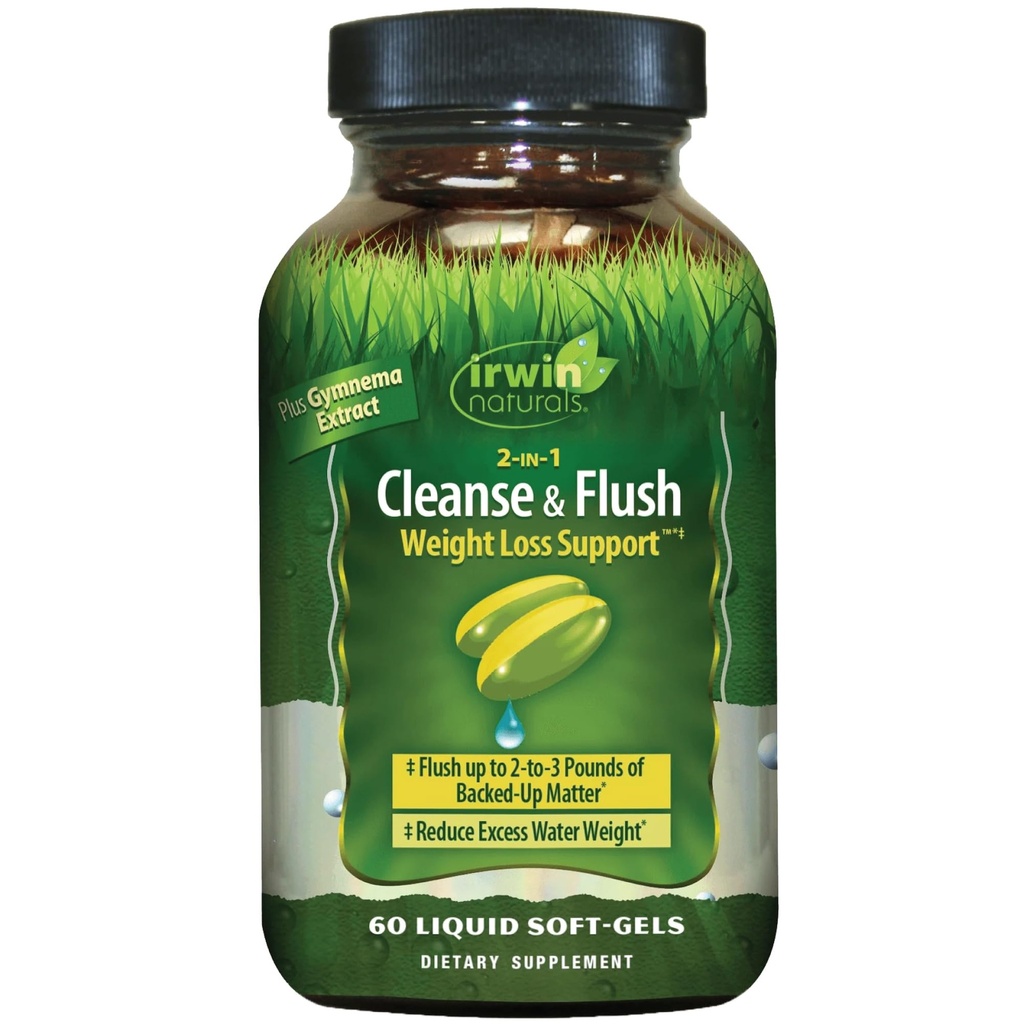 Irwin Naturals 2-en-1 Nettoie & Flush Weight Loss Support - 60 liquides Soft-Gels - Flushes Digestive Tract & Reduces Bloating - 30 Total des portions