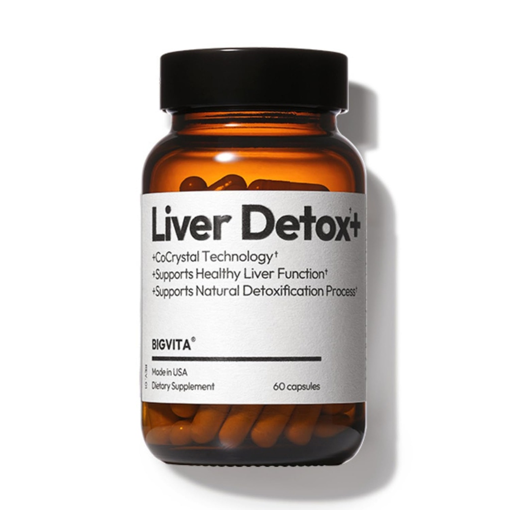 BIGVITA CoCrystal Detox du foie + de 16x Absorption avec CocrystaTM Silybin , Glutathion, curcuma, sélénium, chardon de lait , Détox et formule de réparation pour l'énergie, santé quotidienne du foie – 60 capsules
