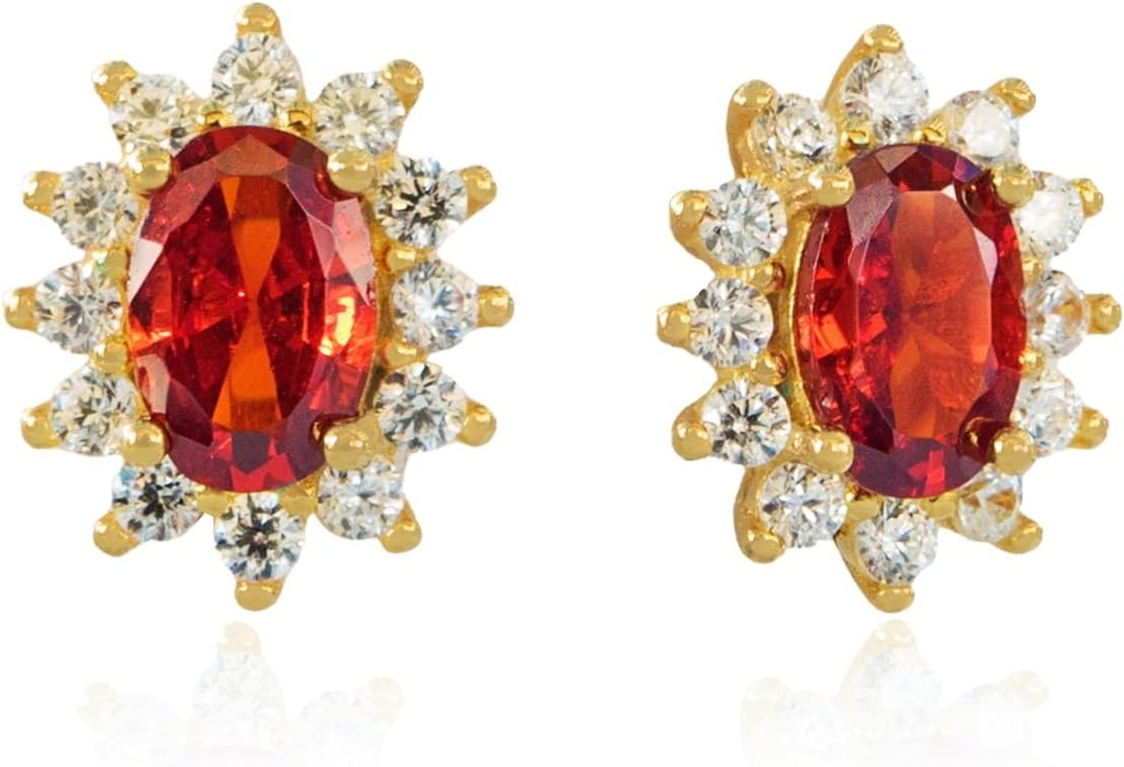 14K Gelbgold überzogen 925 Sterling Silber Rot Zirkonia Ohrringe für Damen