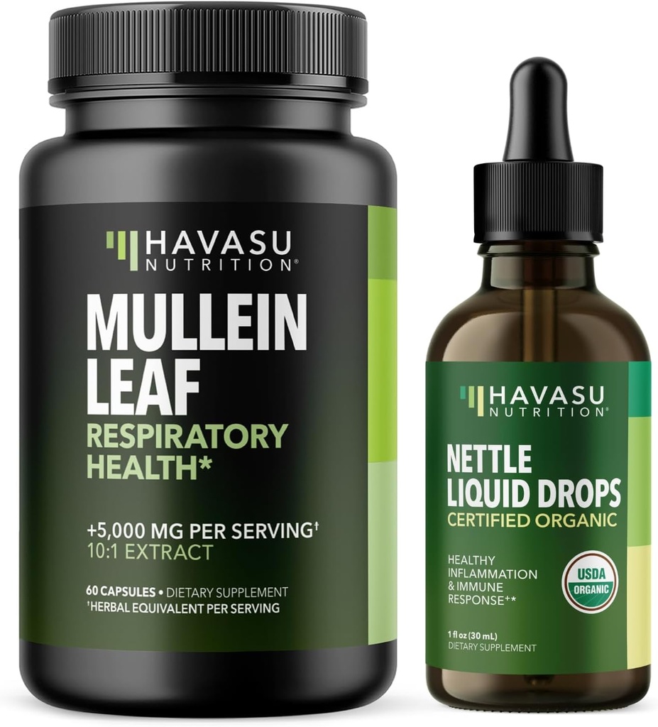 HAVASU NUTRITION Mullein Leaf Kapseln + Nettle Liquid Drops Respiratory Health Bundle