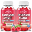 2 Pack Kalium-Zitrat-Gummi, hohe Kalium-Ergänzung Gummis 1200mg Unterstützung Beine Kramps & Muskel-Gesundheit, Kalium-Gummi für Erwachsene & Kinder, Vegan, Raspberry Flavor 120 Count