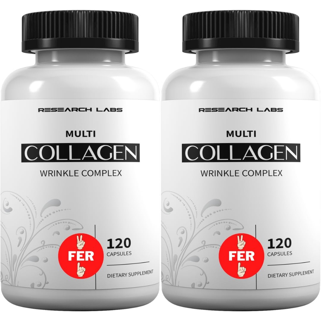 Laboratoires de recherche 2 pour 1 Promo 240 pilules de collagène - 6000 mg par jour. Support anti-âge de la graisse pour la peau, les articulations, les tendons, les os, les cheveux et les ongles. Paléo Friendly. Collagen Peptides Supplément en poudre...