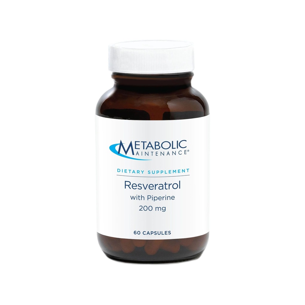 Résvératrol d'entretien métabolique avec Piperine - Trans Resveratrol Supplement Capsules pour Antioxydant + Support cardiovasculaire, Pas de remplissage, 200 mg Trans-Resveratrol Per Dose - 60 Capsules