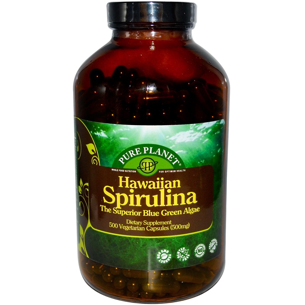 Pure Planet Spiruline - 500 mg - 500 Capsules végétariennes