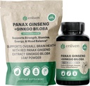Panax Ginseng & Ginkgo Biloba Ergänzung für Energie, Fokus & Gehirn Gesundheit | Korean Red Ginseng Kapseln für Gedächtnis, Stress Relief & Zirkulation | Natürliche kognitive Unterstützung | 60 Graf | Made in USA