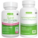 Super B12-Complex 1000mcg + Ashwagandha avancé KSM-66, L-Theanine & Magnésium Bundle, Haute Absorption Sublingual Vitamine B12 + Multi Action Complexe Adaptogène, par Igennus