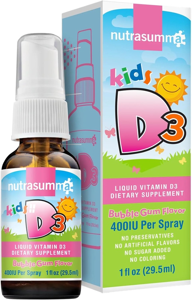 Nutrasumma Kinder Vitamin D3 400 IU Spray Bubble Gum Flavor-1oz- Natürlich hohe Absorption Rate unterstützt Knochen Boosts Immunsystem Vitamin Supplement