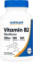 Nutricost Vitamin B2 (Riboflavin) 100mg, 120 Kapseln - Glutenfrei und nicht-GMO