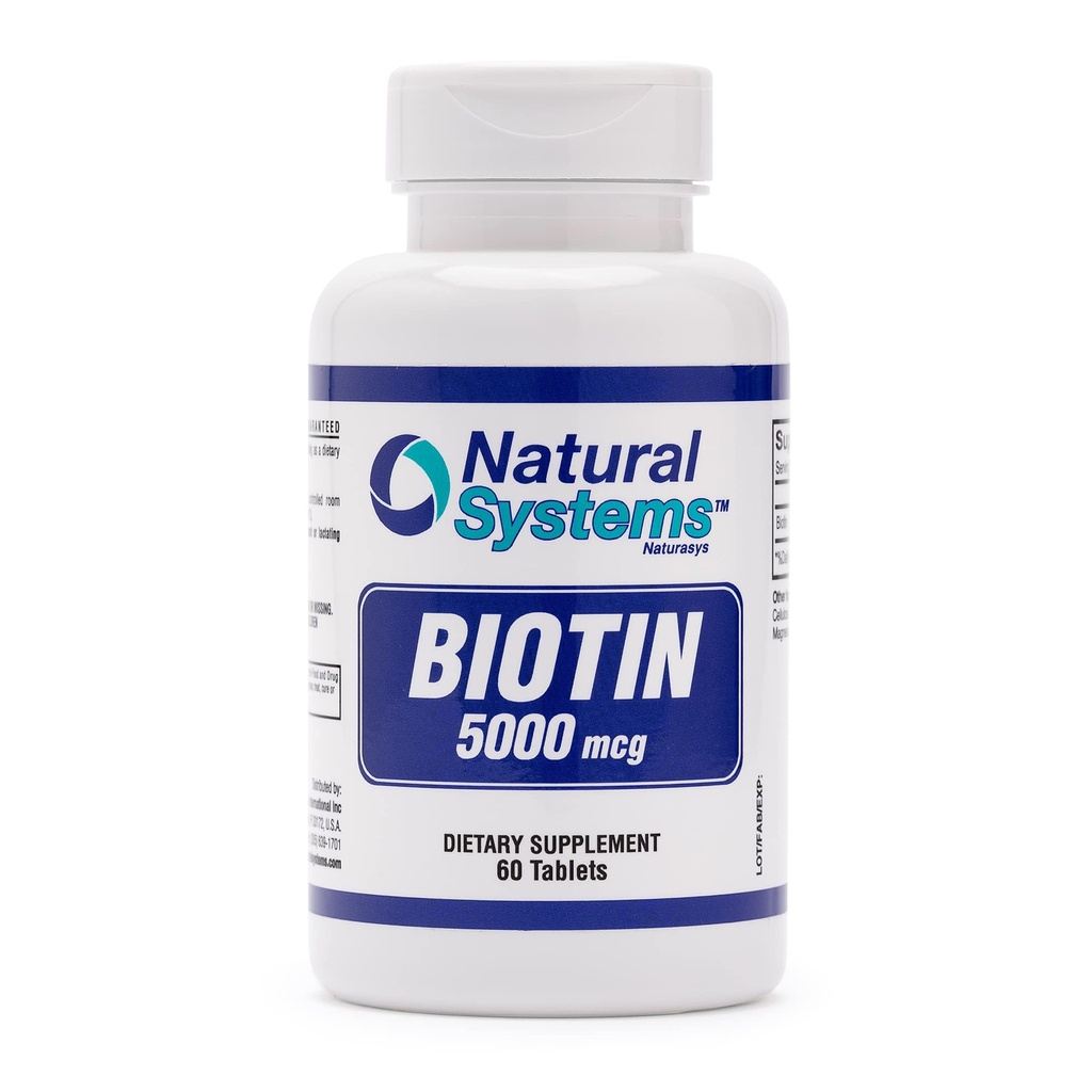 Biotin 60 Tabletten 5000 mcg von natürlichen Systemen | Biotin Haarwachstum Unterstützung Pillen | Haar Haut Nägel Vitamine für Männer und Frauen | Biotin Ergänzung verbessert Zellwachstum