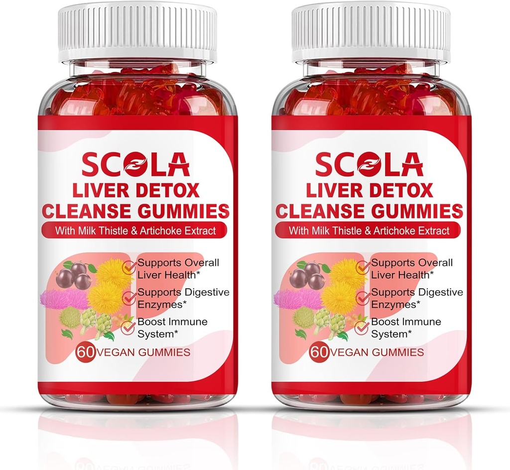 SCOLA Liver Cleanse Detox & Repair Gummis, Liver Support Supplement enthält Milchdistelextrakt mit Silymarin, Dandelion, Chicory Root, Lebergesundheitsergänzungen, 120 Zähler