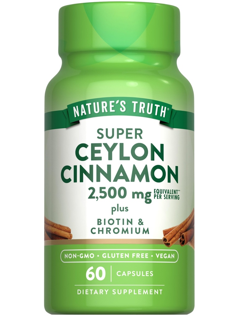 La vérité de la nature Ceylan Capsules de cannelle $ 2500mg , plus Chrome et Biotin $ 60 Comte $ Vegan, sans OGM et supplément sans gluten