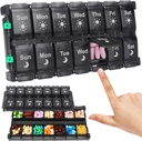 Shintop Weekly Pill Box 2 fois par jour, traitement de remplissage facile Pill Organizer Push Button Pill Case Morning Night Vitamine Organizer pour les suppléments d'huile de poisson (noir)