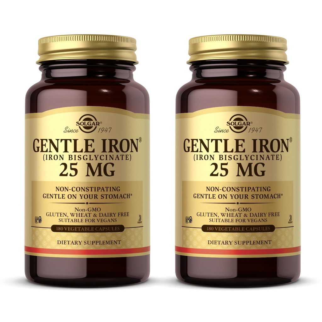 Solgar Gentle Iron (Iron Bisglycinat) 25 mg - 180 Gemüsekapseln, Paket von 2 - Nicht-Verhalten, Gentle on Your Stomach - Non-GMO, Gluten Free - 360 Total Servings