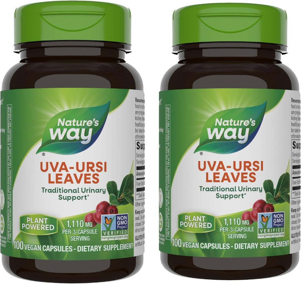 Nature's Way Uva Ursi Blätter, Traditional Urinary Support*, 1,110 mg pro 3-Capsule Serving, Non-GMO Project Verified, Herbale Nahrungsergänzung, 100 Vegan Kapseln (Packaging May Vary) - 2 Packung