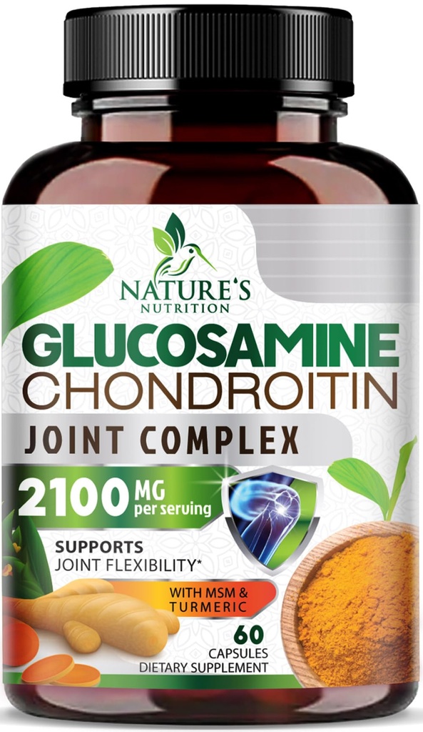 Glucosamin Chondroitin MSM 2100mg Complex - Joint Support Supplement für Gelenke Mobilität & Komfort für Männer und Frauen mit Turmeric & Boswellia, Triple Strength Glucosamine Supplements - 60 Kapseln