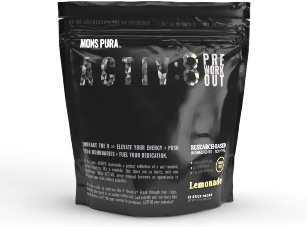 Activ8 Poche de limonade pré-entraînement: Energiser les séances d'entraînement avec des ingrédients basés sur la recherche - 250mg de caféine, sans sucre 25 Stick Pack