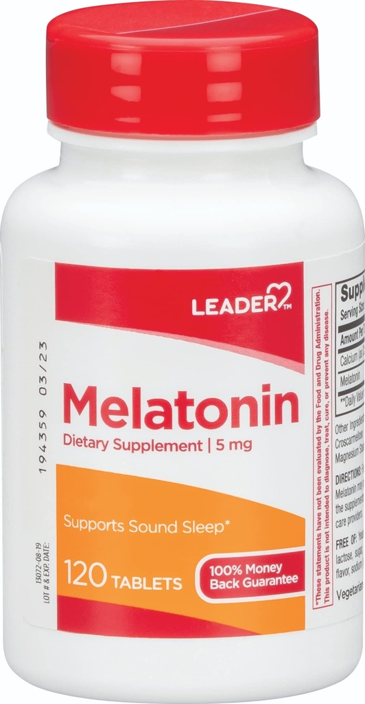 Leader Melatonin 5MG Tablets 120 Ct. natürliche Schlafhilfe für erholsame Nächte