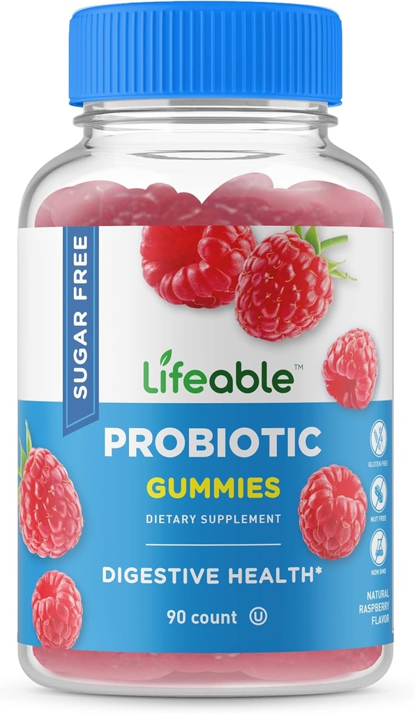 Probiotiques sans sucre – Grand supplément naturel goûteux de gommy à croquer – sans OGM, végétarien, sans gluten – pour la santé de Gut et le soutien immunitaire – pour les adultes, les hommes, les femmes – 90 gommies
