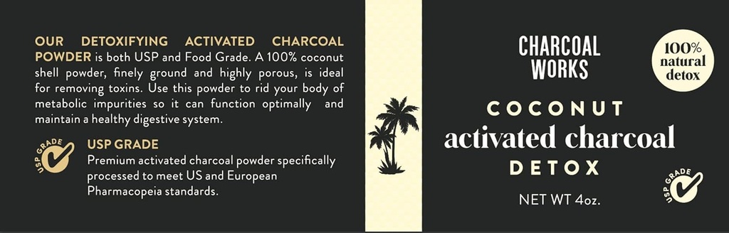 Kokosnussaktiviertes Charcoal Pulver von CHARCOAL WORKS | USP Lebensmittel Grad Charcoal Getränk | Detox | Hohe Adsorptive Kapazität | Fast Acting | Half Pint 4oz
