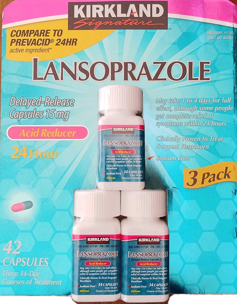 Kirkland Signature Lansoprazole 15 mg. Réducteur acide, 42 capsules