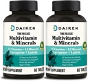DAIKEN Mini multivitamine, 60 comprimés, amélioré avec la lutéine, le lycopène et l'acide folique, le temps libéré multivitamine pour les femmes et les hommes, végétalien et facile à avaler (paquet de 2)