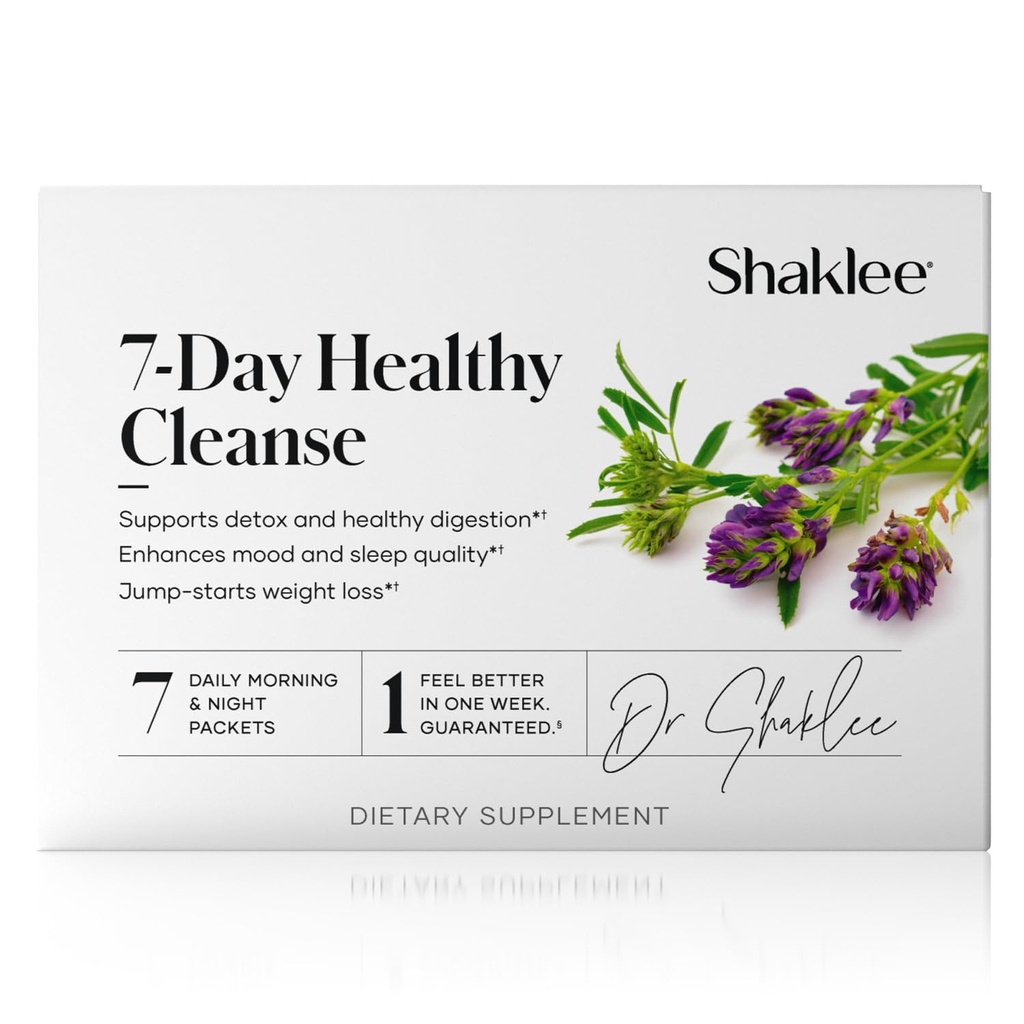 Shaklee - 7 jours de nettoyage sain : réinitialisation complète du système et stimulation énergétique - avec probiotiques, soutien du foie et nettoyage à base de plantes - Guide étape par étape - 7 paquets quotidiens matin et nuit