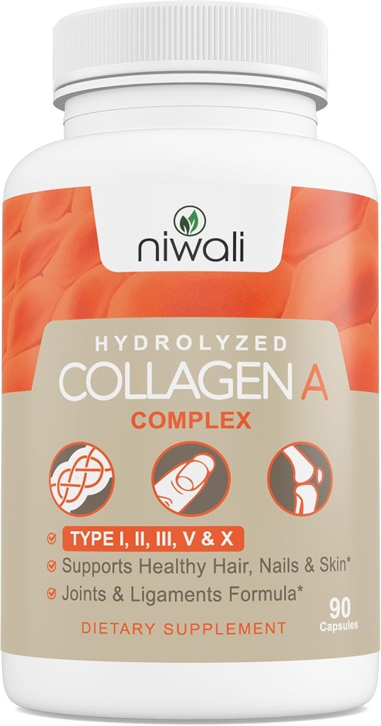 Multi Collagen Complex Supplement für Frauen & Männer | Hydrolysierte Collagen Pillen - Typen I, II, III, V & X| für gesundes Haar, Nägel, Haut, Knochen & Gelenke | 90 Kapseln