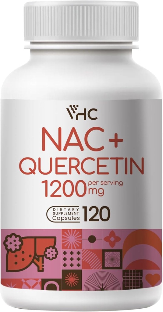 VHC NAC Supplement,Acetyl L-Carnitine1200mg Plus Quercetin, Optimum Dose (1200mg + 100mg), 2 in 1 Dual Action Formel N-Acetyl-L-Cystein mit Quercetin, für Respirator, Liver, Immune, Made in USA