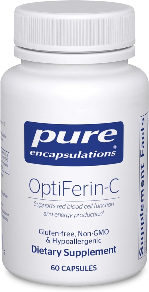 Pure Encapsulations OptiFerin-C - für Rote Blutzellen & Energie - Eisen Absorptionsunterstützung - Energieergänzung* - Vitamin C angereichert - Glutenfrei & Nicht-GMO - 60 Kapseln